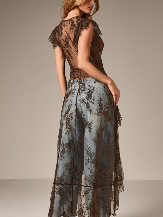 Mocha Brown Sexy Women's Oversized Evening Lace Dress - Picture 2 of 5